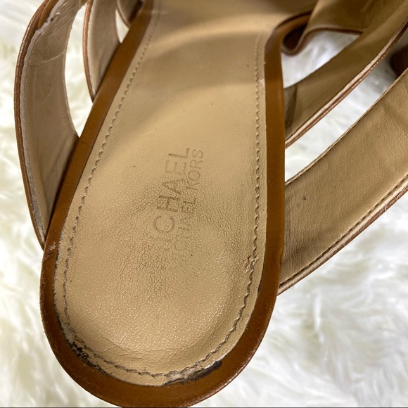 MICHAEL Michael Kors Criss Cross Strap Gladiator Tan Brown Heels Wood Heel 8.5 - Picture 5 of 10